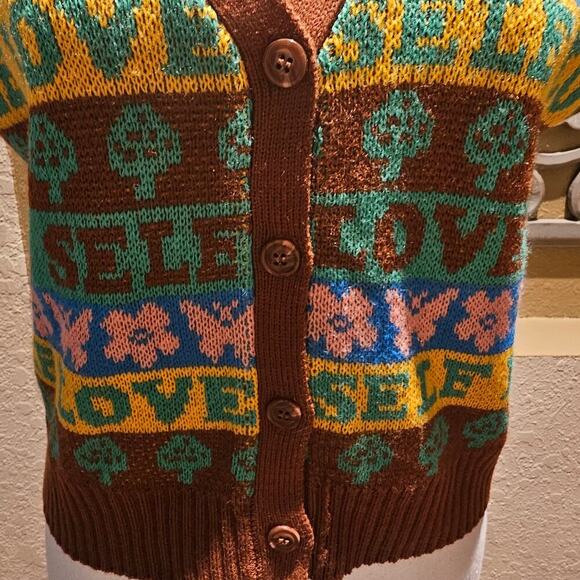 Rue21 SELF LOVE Sweater Vest Small Pink Knit Graphic Y2K Kawaii NWT - Picture 6 of 13